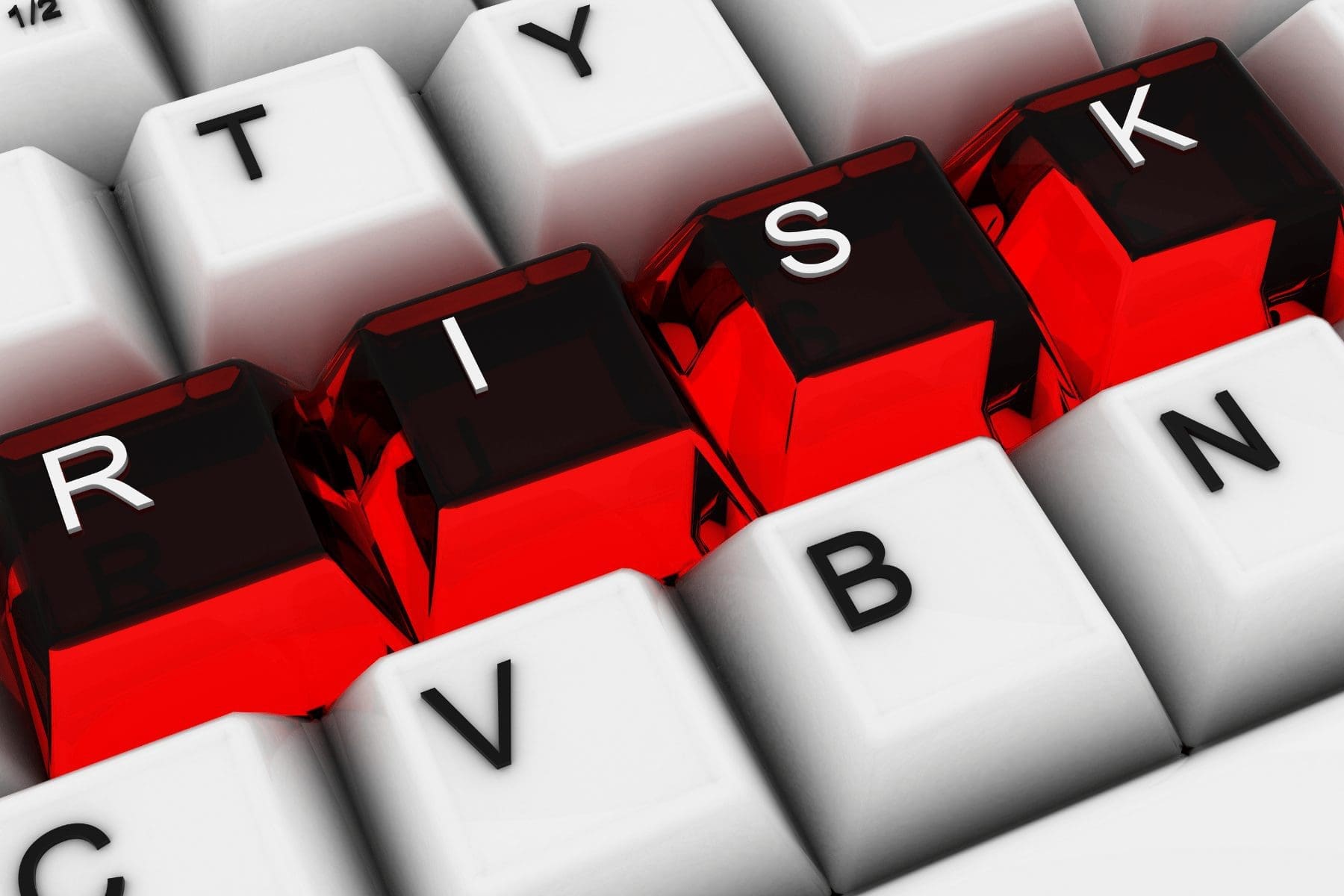 4 red keys on a keyboard illustrating cyber risk management components